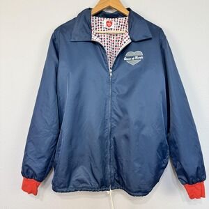 Tuesday Bassen Jacket Womens‎ Large Navy Queen of Hearts Zip Windbreaker Graphic